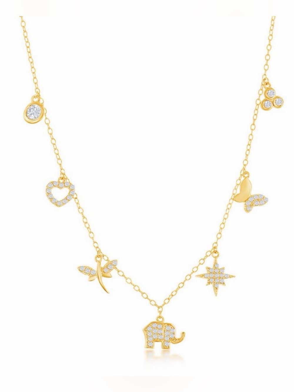 Bella Silver Charm Necklace Gold Sterling Silver